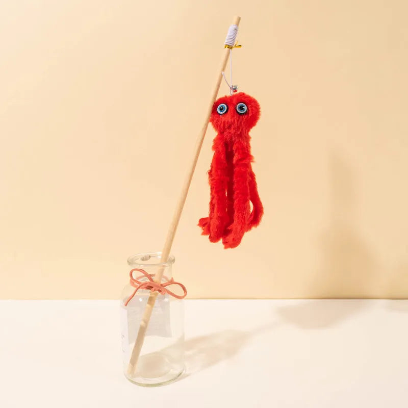 Octopus cat toy on 40cm stick in bright colours for indoor feline entertainment
