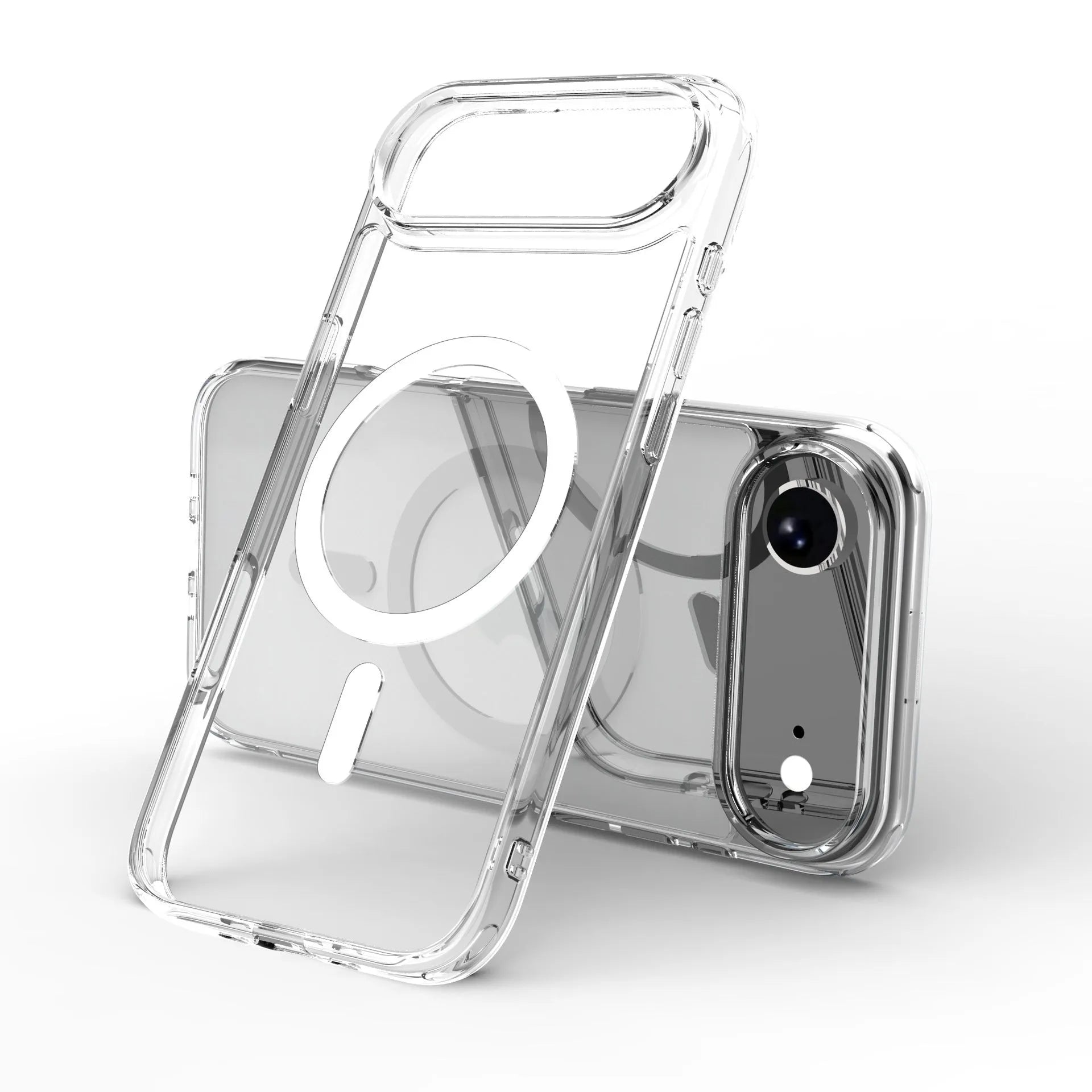 Transparent magnetic phone case for iPhone 17 series showing clear design with magnetic elements