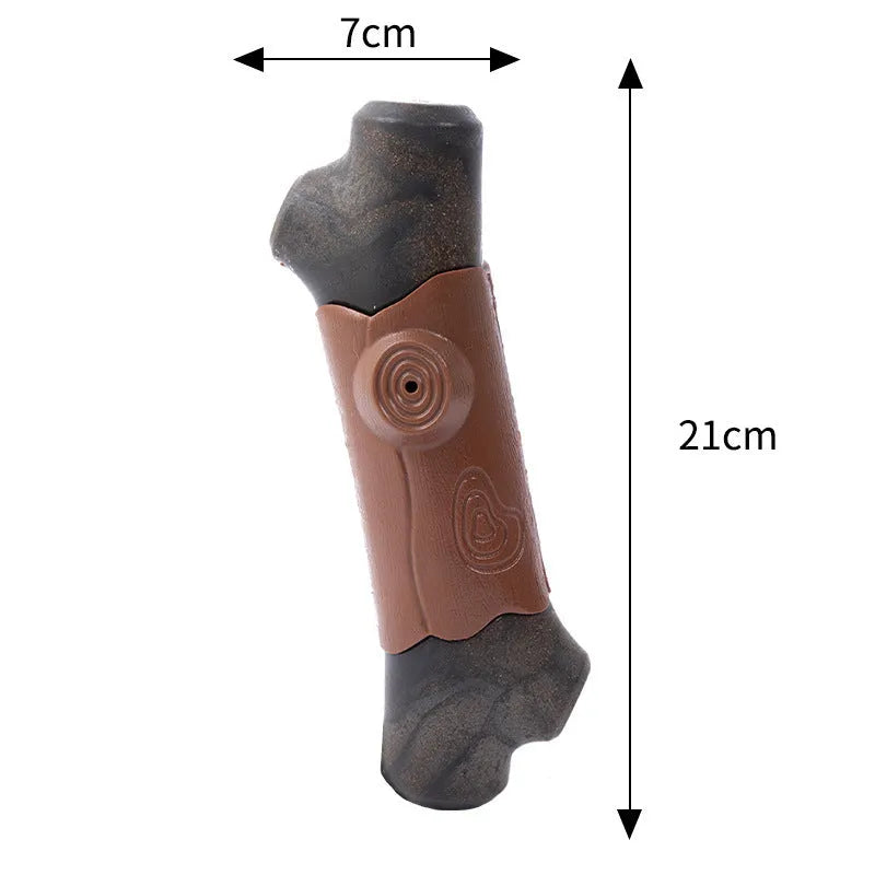 Large, brown branch-shaped nylon dog chew toy for aggressive chewing large breeds.