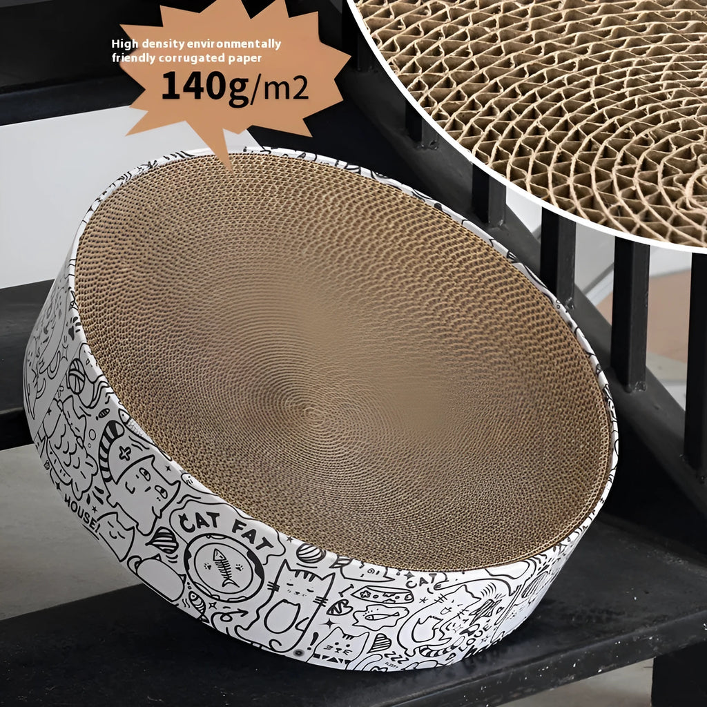 Extra large round white corrugated paper cat scratching board nest with 42x42x10cm dimensions