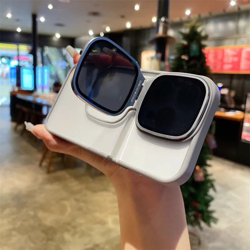 Lens drop protection high-permeability acrylic sunglasses holder phone case with invisible kickstand for iPhone