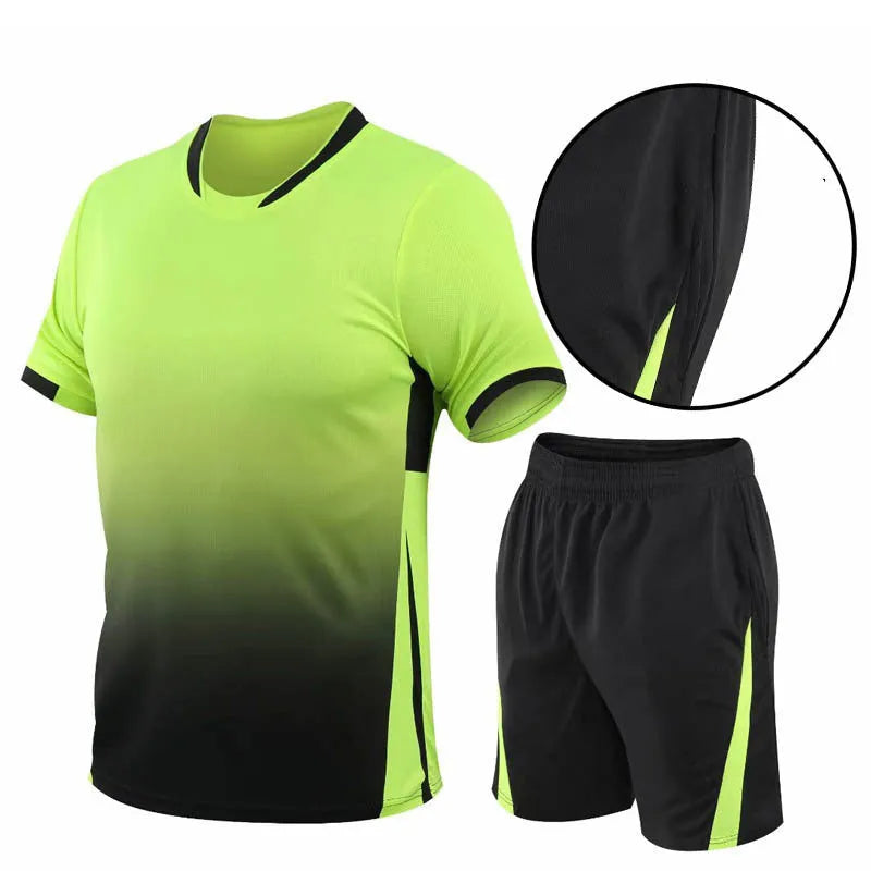 Men's summer sports suit two-piece with gradient digital print, loose short-sleeved T-shirt and shorts, plus size available