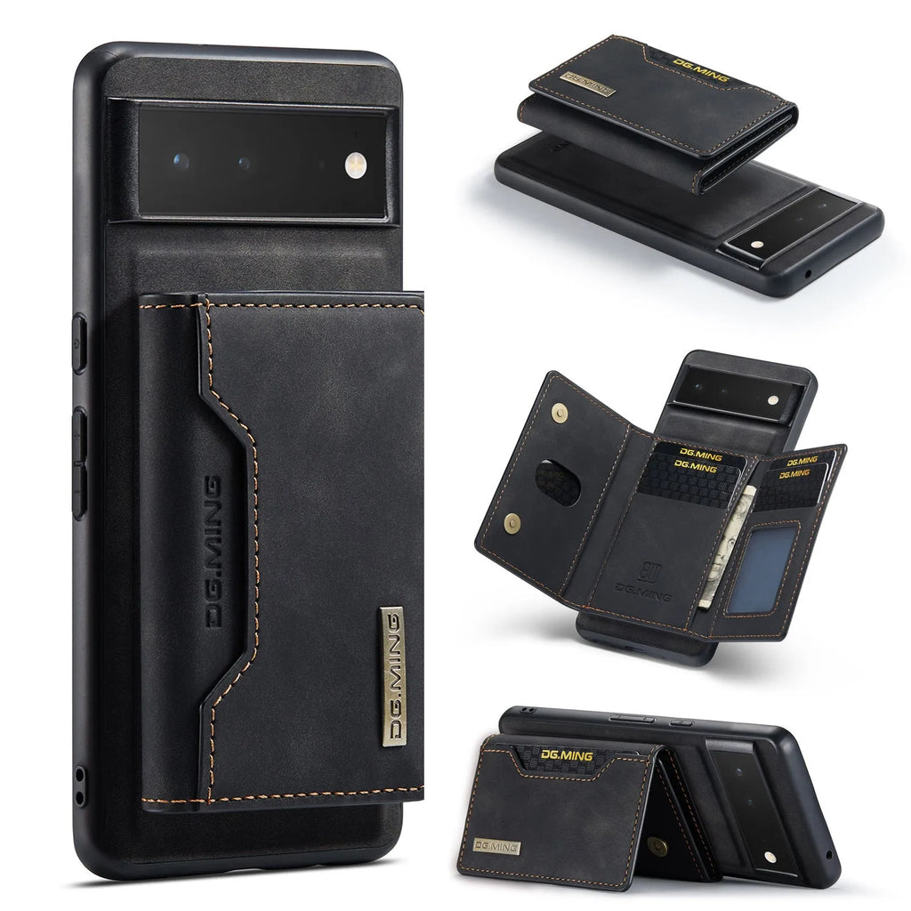 Magnetic card holder leather phone case for Google Pixel, hand-woven, multiple colours
