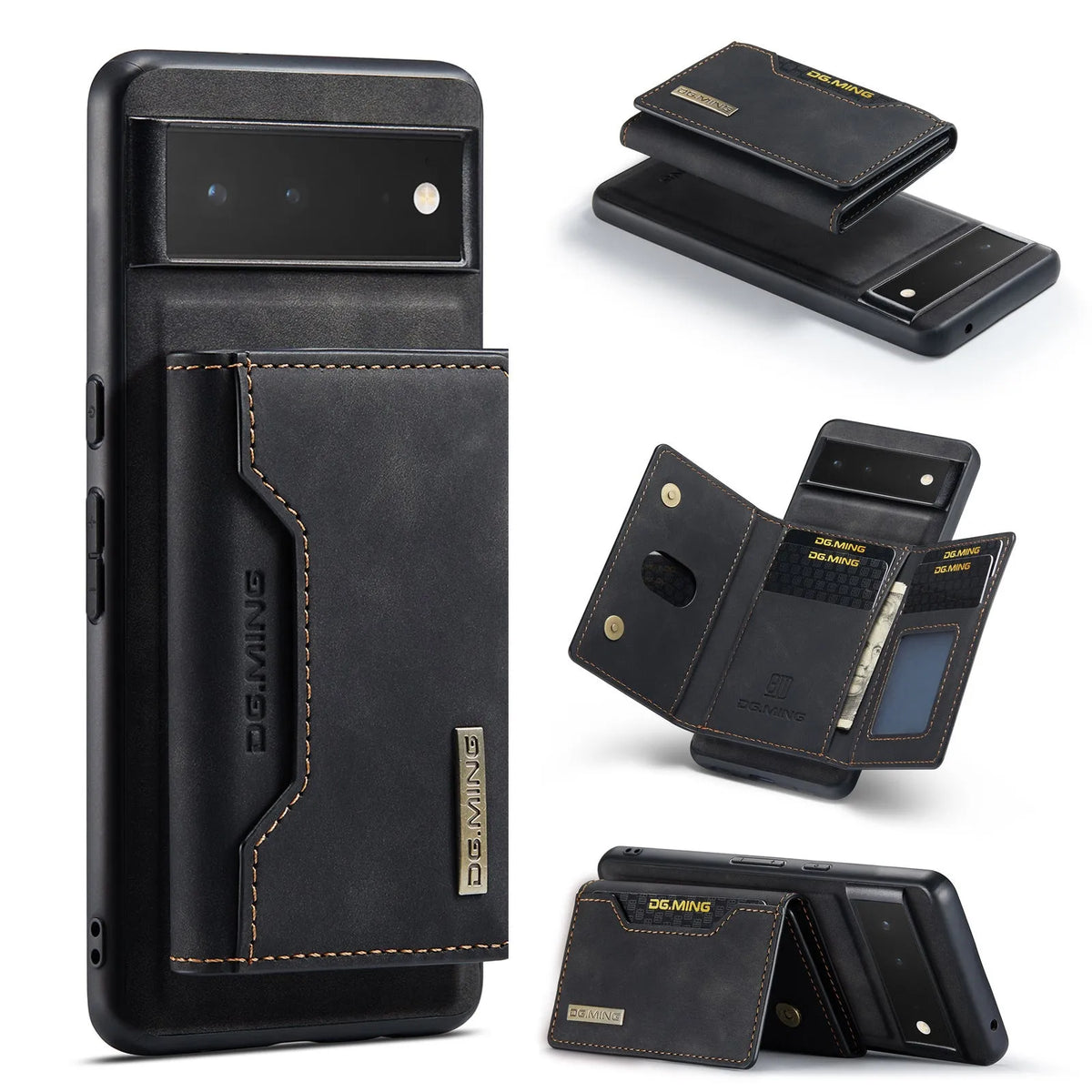 Magnetic card holder leather phone case for Google Pixel, hand-woven, multiple colours