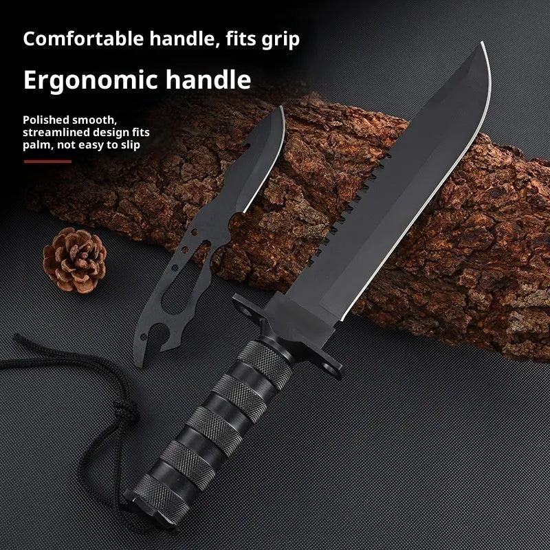 Multifunctional small straight knife with aluminium alloy handle and 8Cr19MoV steel blade, available in black or white