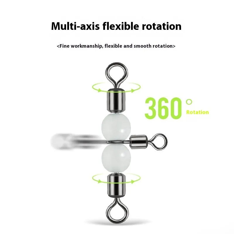 Copper three-fork luminous swivel fishing beads with T-type balance fork ring for 8-rig terminal tackle construction.