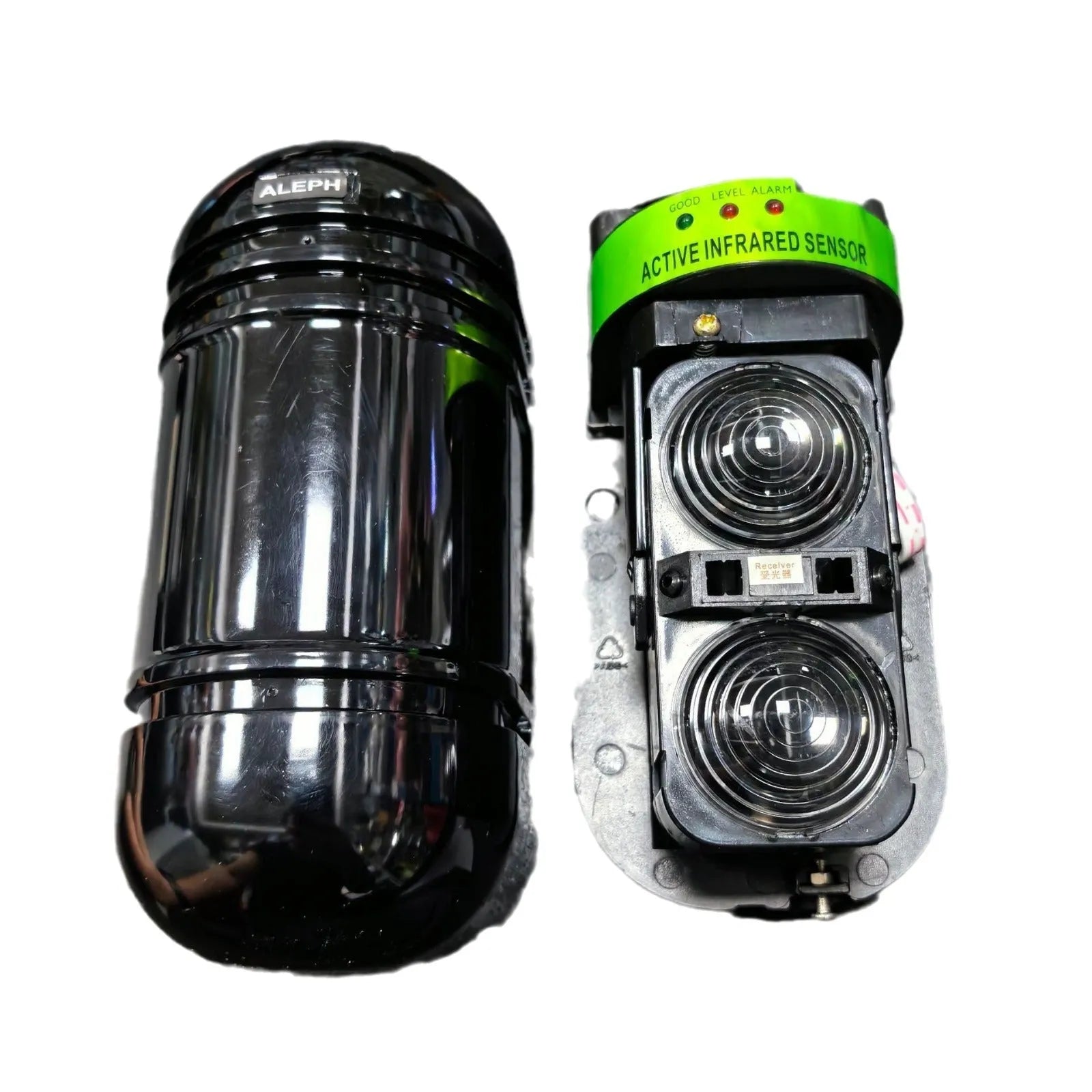 Black 2-beam infrared security detector with wired connection for 150m range anti-theft protection