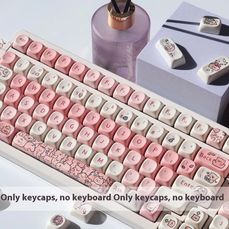 Pink Fragrant Pig character design on a PBT plastic key cap for mechanical keyboards.