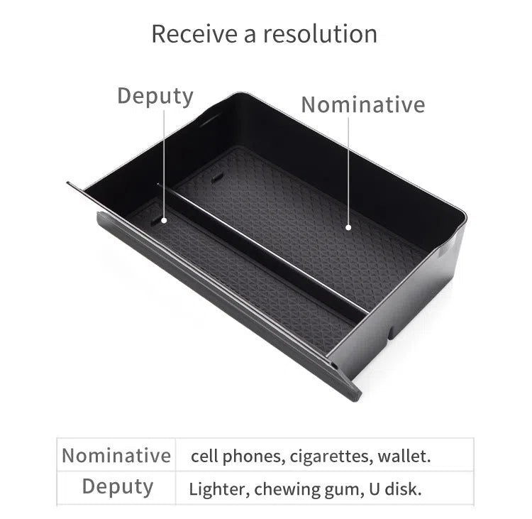Black plastic car storage grid drawer box for Tesla centre console 26x19x6.5cm