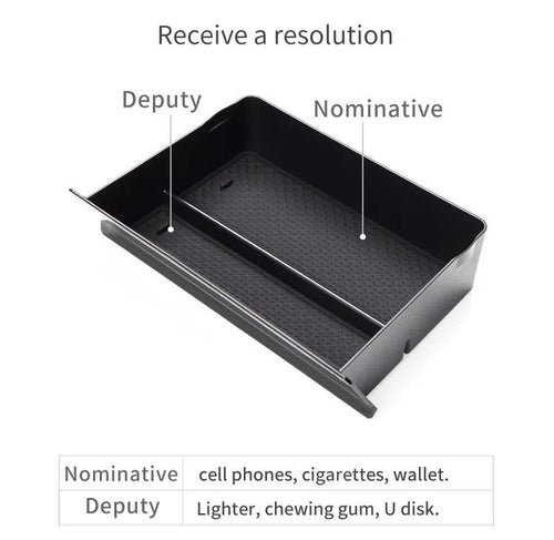 Black plastic car storage grid drawer box for Tesla centre console 26x19x6.5cm
