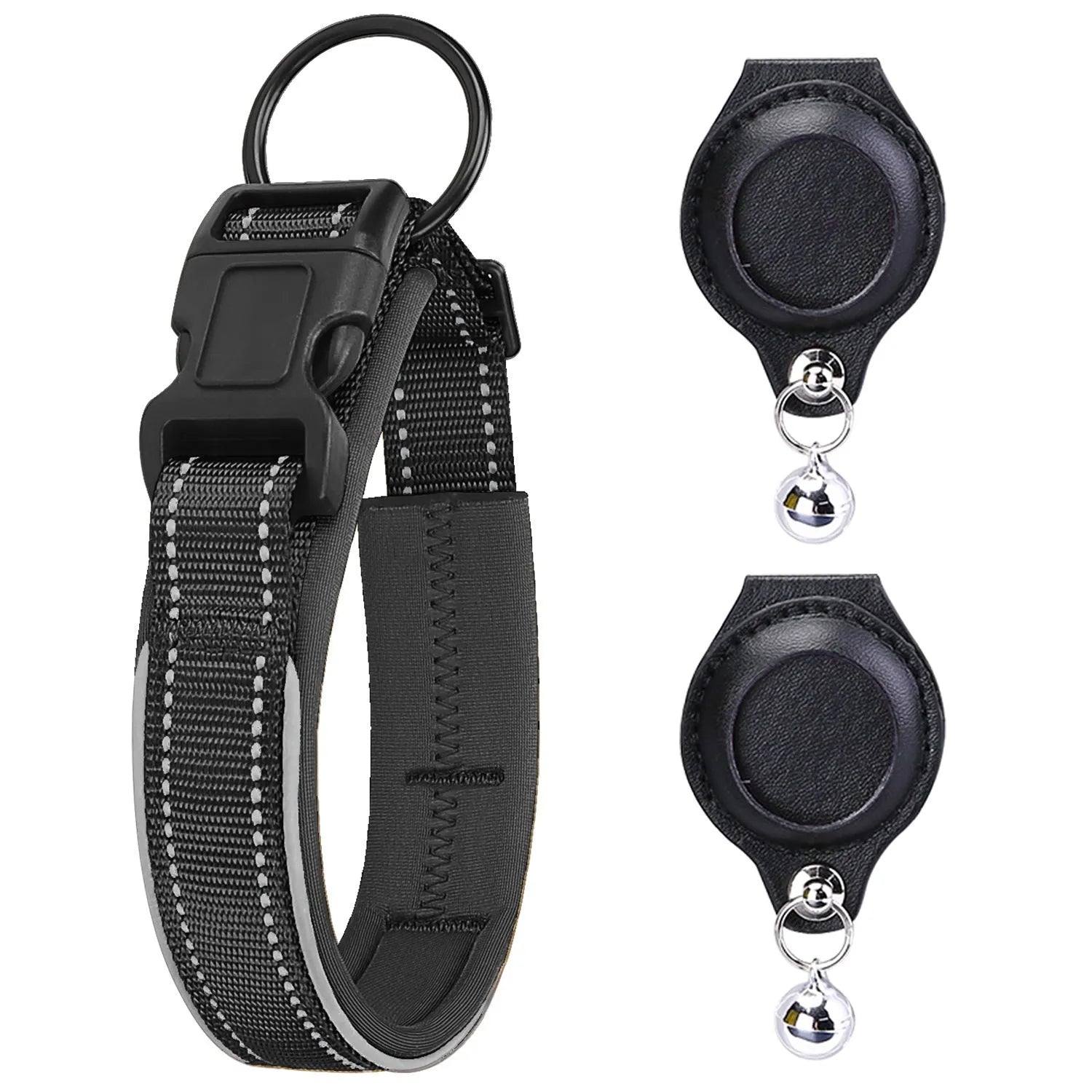 Nylon pet collar with AirTag leather-style protective case for dogs and cats, multiple colour options