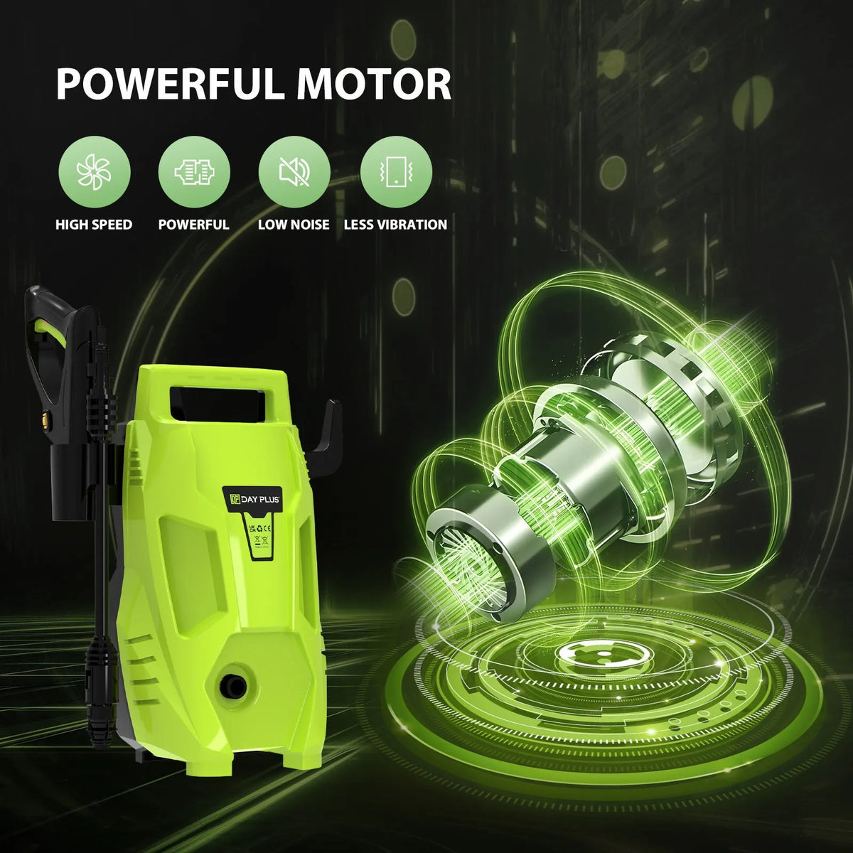 Portable AC high pressure water gun car washer with pure copper motor, shown with EU UK US plug options