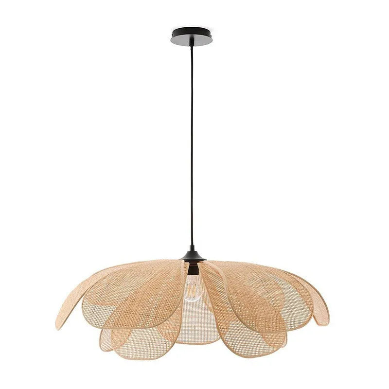 Creative handmade rattan petal chandelier bamboo ceiling lamp with LED light source natural woven design