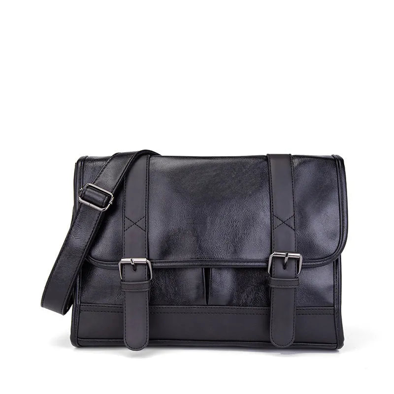 Black Korean style men's commuter backpack with anti-theft features and visible sewing thread detailing