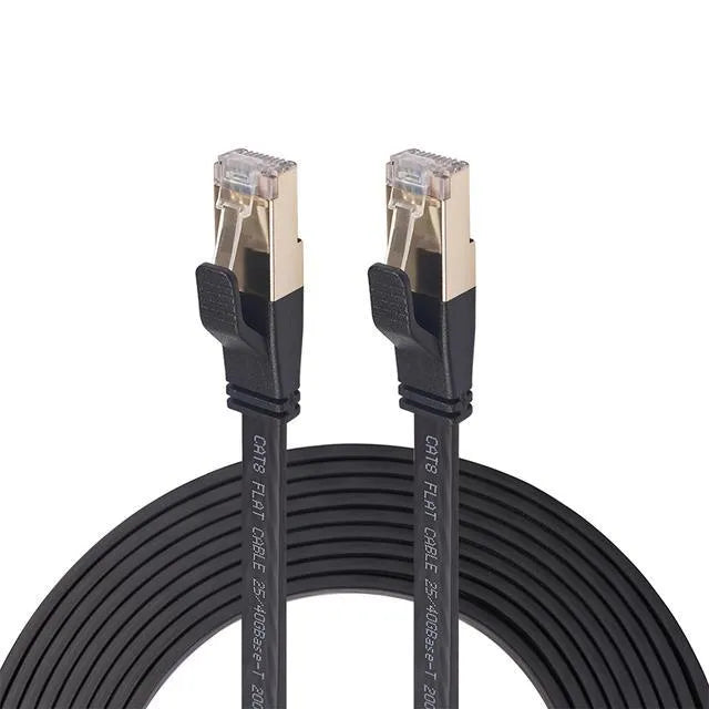 Cat8 SFTP Ethernet cable with gold-plated RJ45 connectors in black