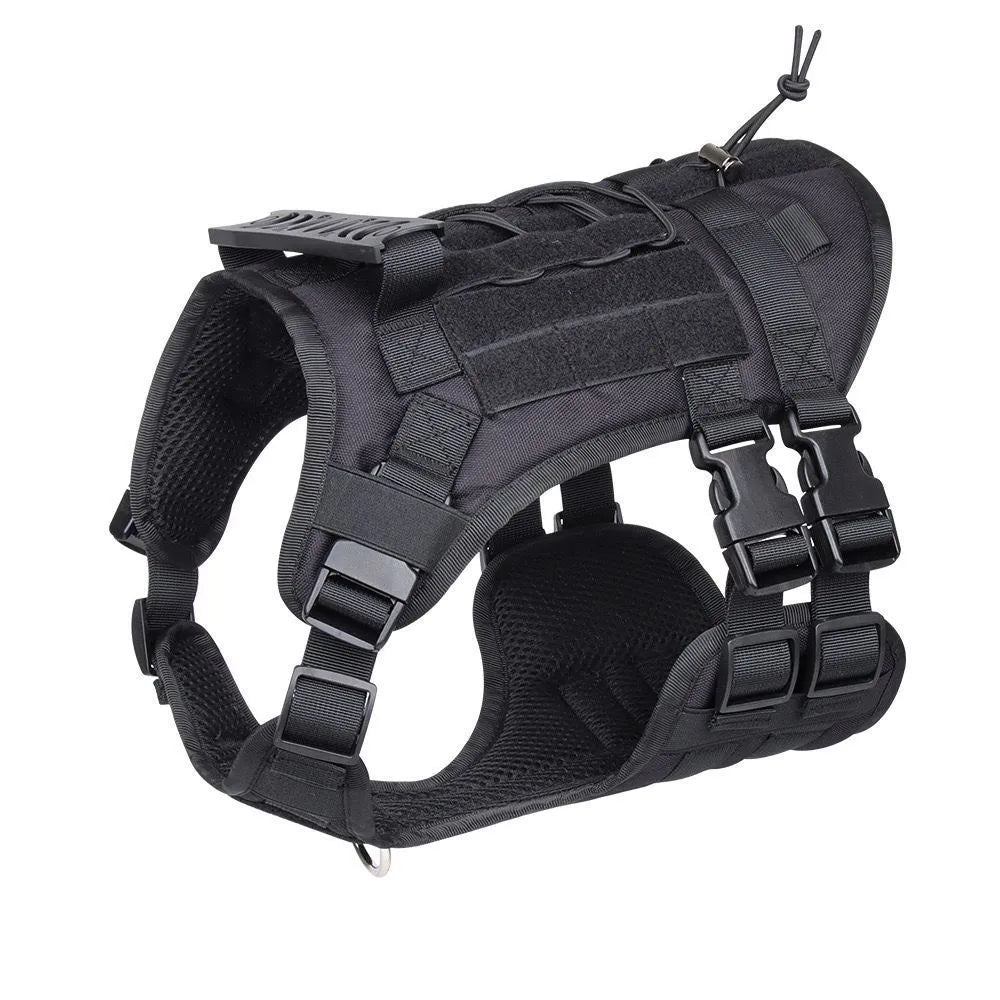 Black Oxford cloth tactical dog harness chest and back design with D-ring for walking and training