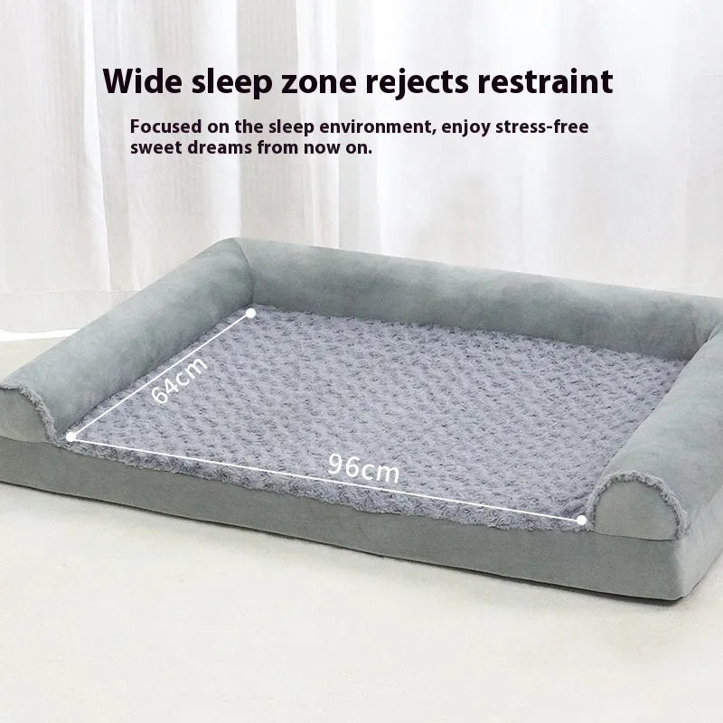 Light grey cloth dog kennel with a plush interior, shown in a home setting with a medium-sized dog.