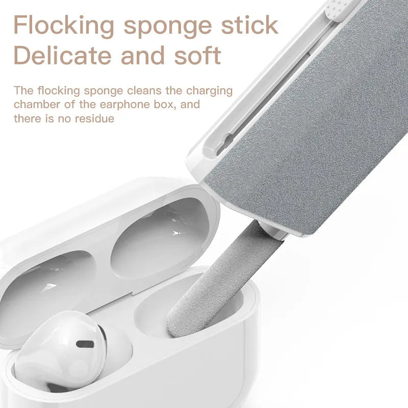 5-in-1 screen cleaner kit with flocking sponge, brush, and metal pen tip for phone, tablet, laptop, and camera cleaning