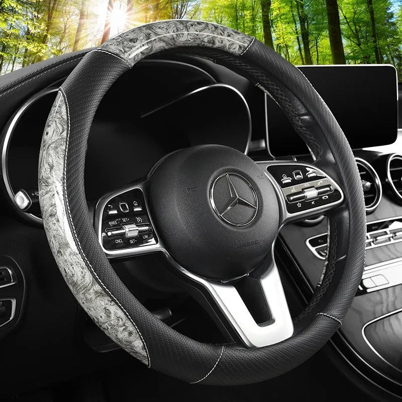 Universal car steering wheel cover in crystal leather-look finish, round or D type, black red colourway