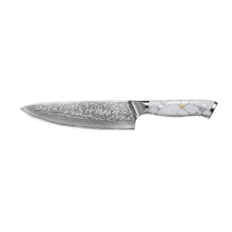 Damascus steel chef's knife with 21cm VG10 blade measuring 32cm total length