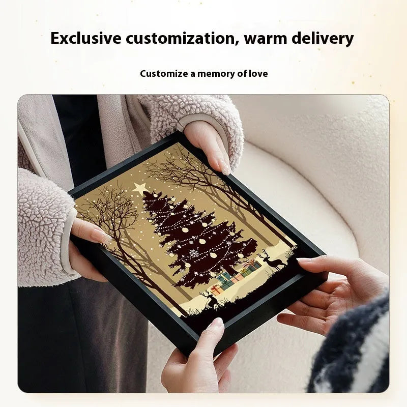 Luminous Bluetooth speaker Christmas tree painting with aluminium alloy frame, shining finish, 18x24cm USB desktop ornament