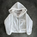 Unisex loose fit casual coat in solid black or white colour, shown with long sleeves and cardigan style.