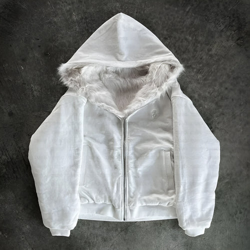 Baggy cardigan-style coat in black or white with long sleeves and loose fit