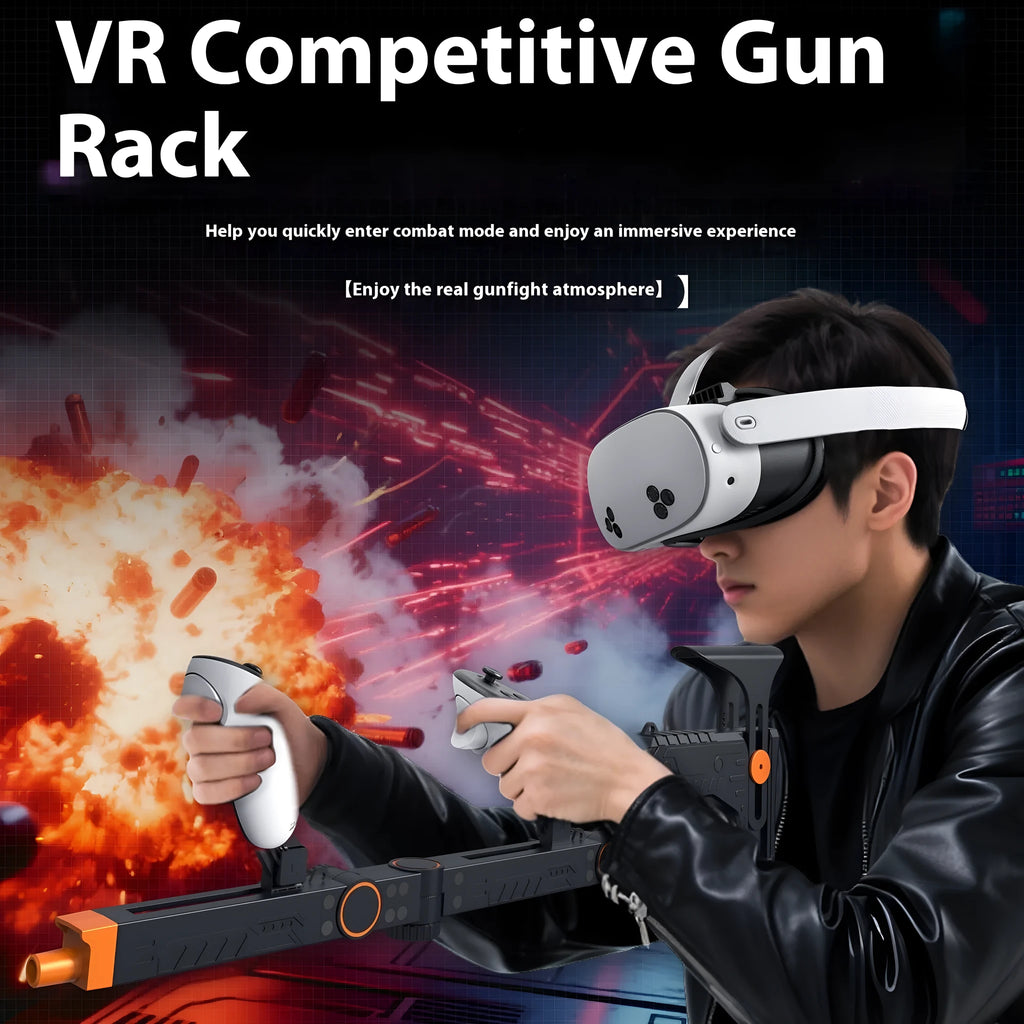 ABS VR gun mount for Quest 3 and 3S submachine gun games, approximately 67cm long in Quest 3/3S muzzle colour