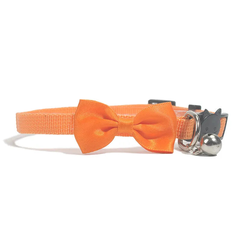 Colourful nylon pet bow collar with bell attachment and adjustable strap for cats