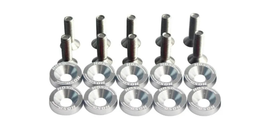 Car modification gasket screw set showing 10 pieces in eight different colours including black, red, blue and silver
