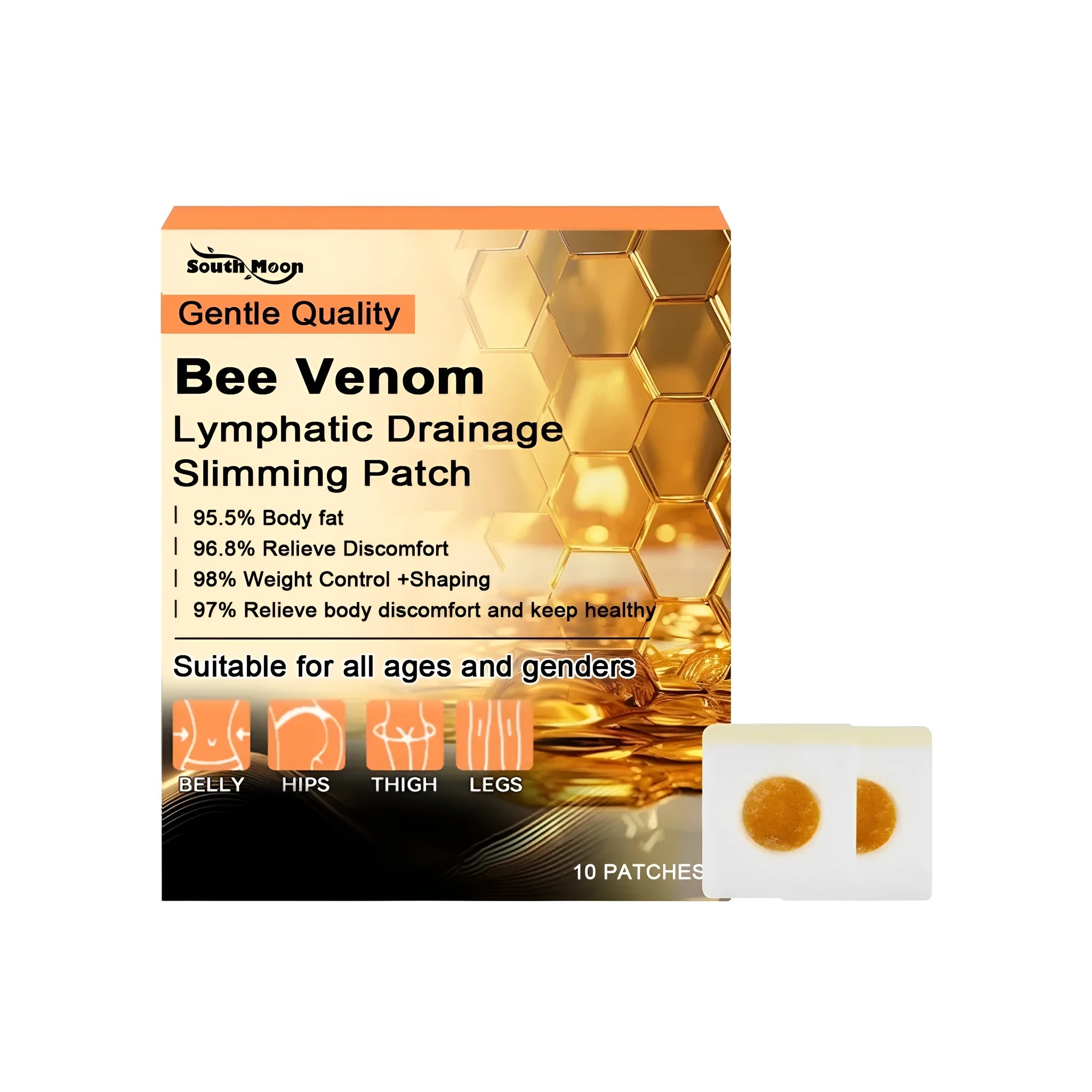 Box of 10 body shaping weight loss patches with bee venom and mint leaves on white background