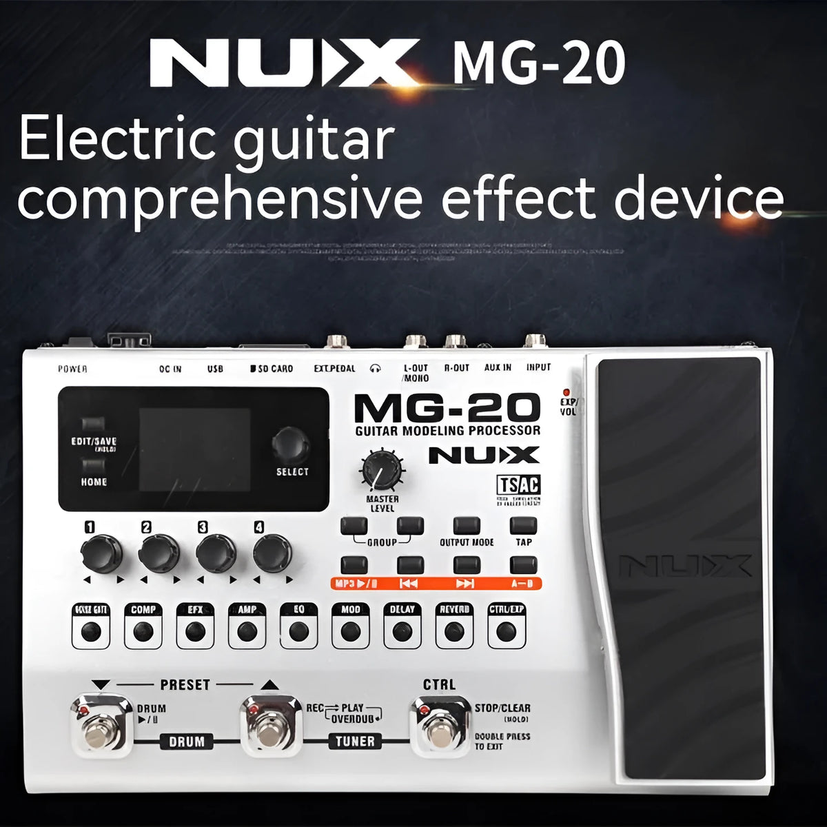 MG-20 Electric Guitar Effector multi-effects pedal with tuner, drum machine, looper, and MP3/WAV player