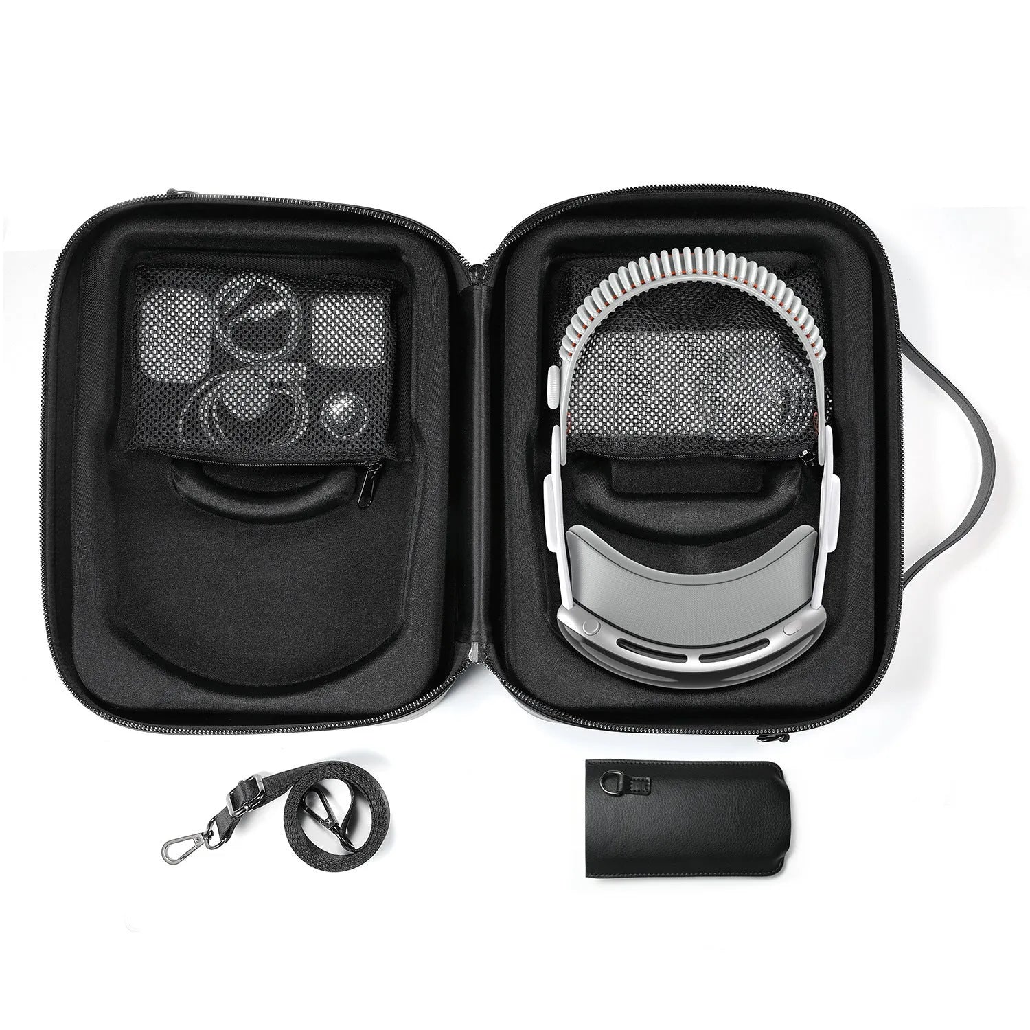Black superfiber MR glasses storage box for Apple Vision Pro with dimensions shown.