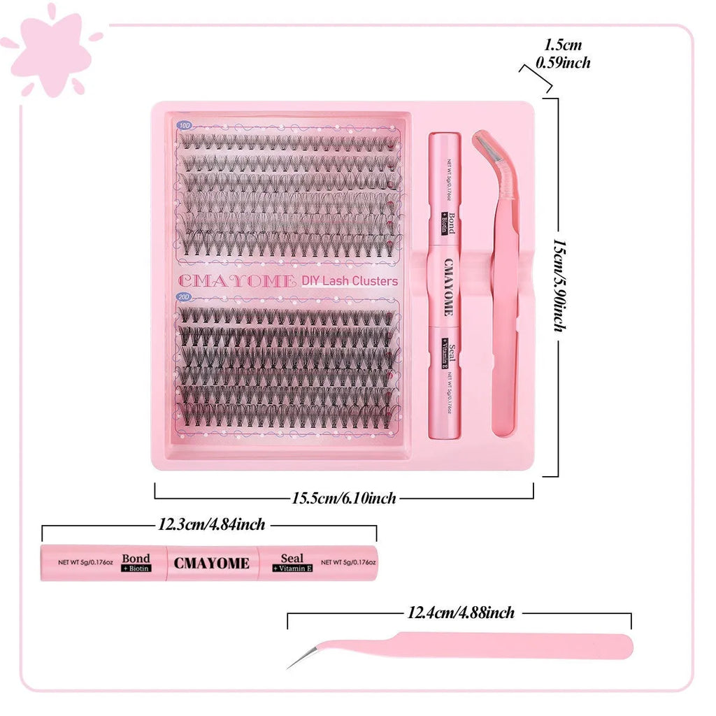 DIY single cluster individual false eyelashes set showing artificial fibre lashes for custom application