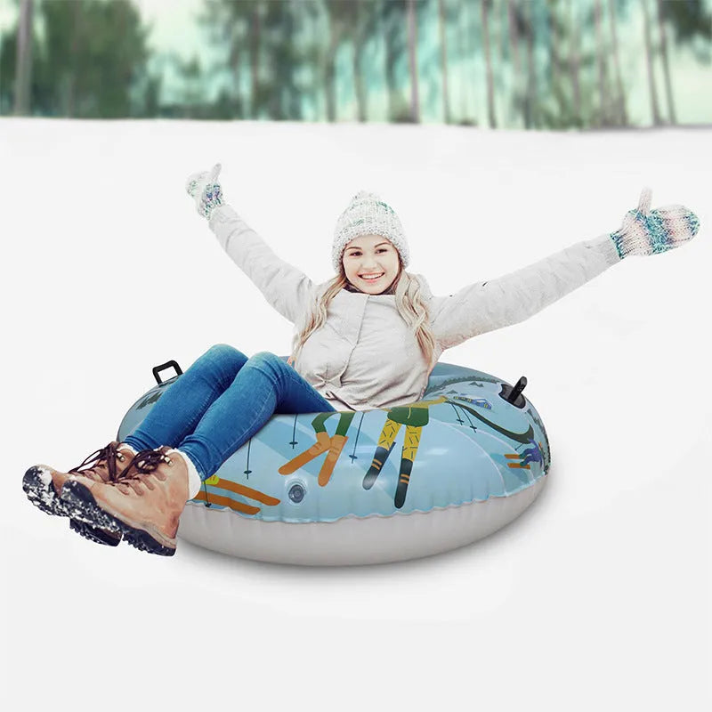 Creative printed PVC winter ski ring toy in flame red, blue, or mountain design for snow games.
