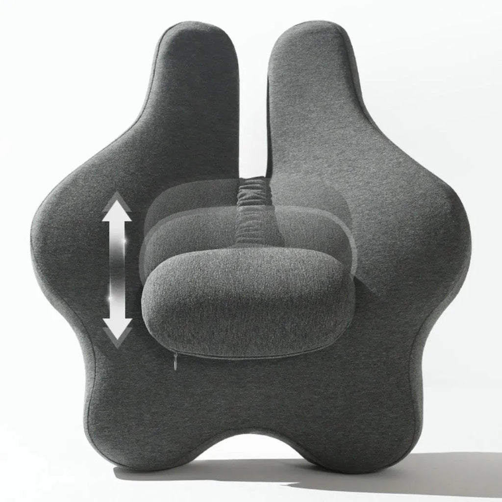 Black memory foam car lumbar support cushion showing simple solid colour design.
