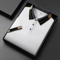 Men's casual solid colour polyester pullover top with lapel short sleeves, regular fit, neutral colours for summer