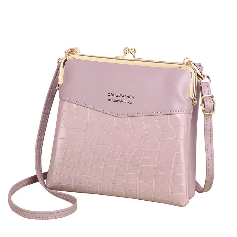 Retro solid colour PU leather messenger shoulder bag 18x4x17cm with embossed finish and multiple internal pockets