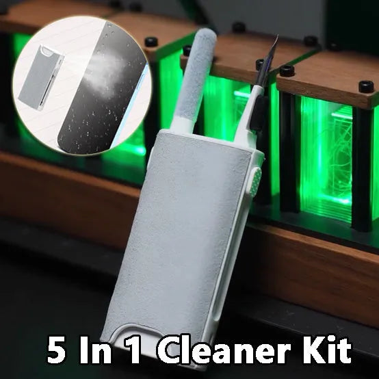 5-in-1 screen cleaner kit with flocking sponge, brush, and metal pen tip for phone, tablet, laptop, and camera cleaning