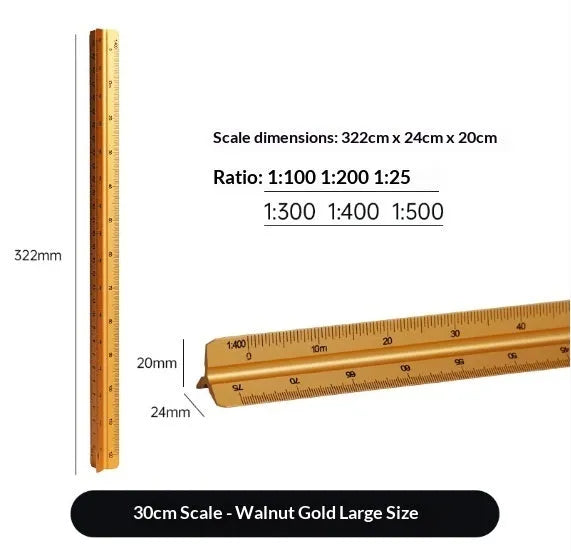 30cm triangular ruler in plastic and aluminium alloy, carbon black or prism blue scale tool