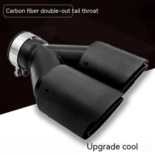 Black carbon fibre car exhaust pipe with double outlet design and 250mm diameter