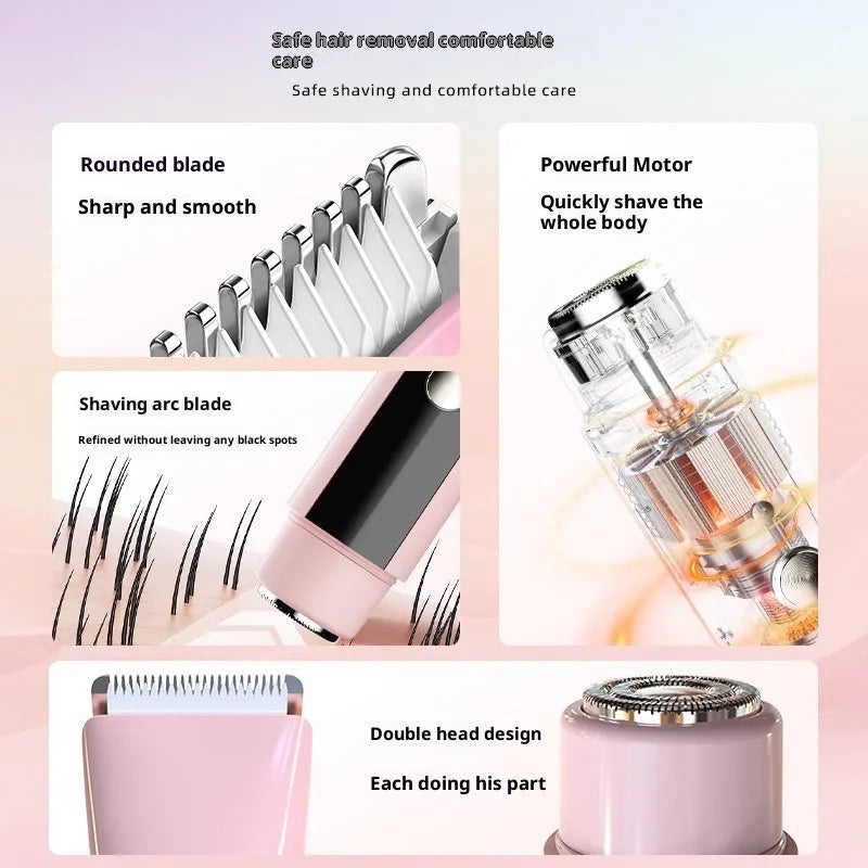 Women's dual motor USB rechargeable electric shaver for whole body hair removal, fully washable, removable cutter head