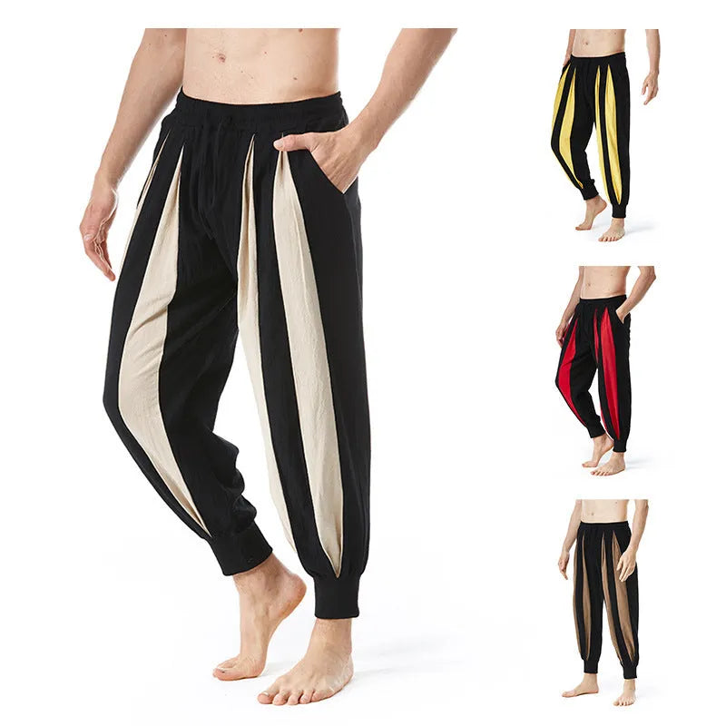 Men's straight-leg casual trousers in brown, shown laid flat.