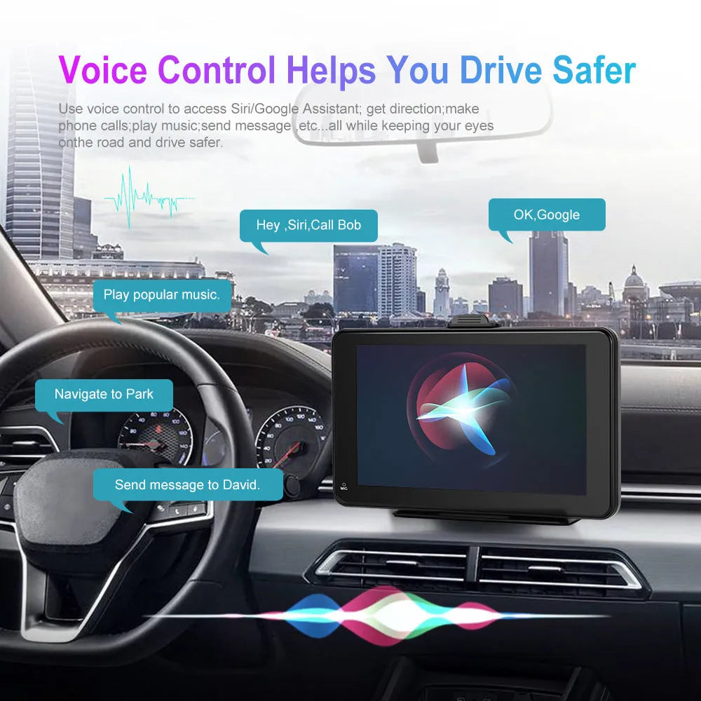 7-inch HD wired car screen player with universal mounting supports and cigarette lighter power connection