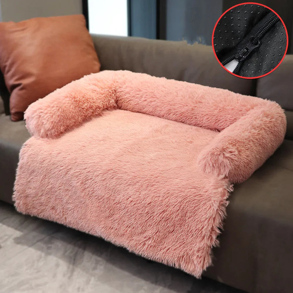 Plush kennel pet bed in grey with PP cotton fill, dual use as sofa bed for dogs and cats