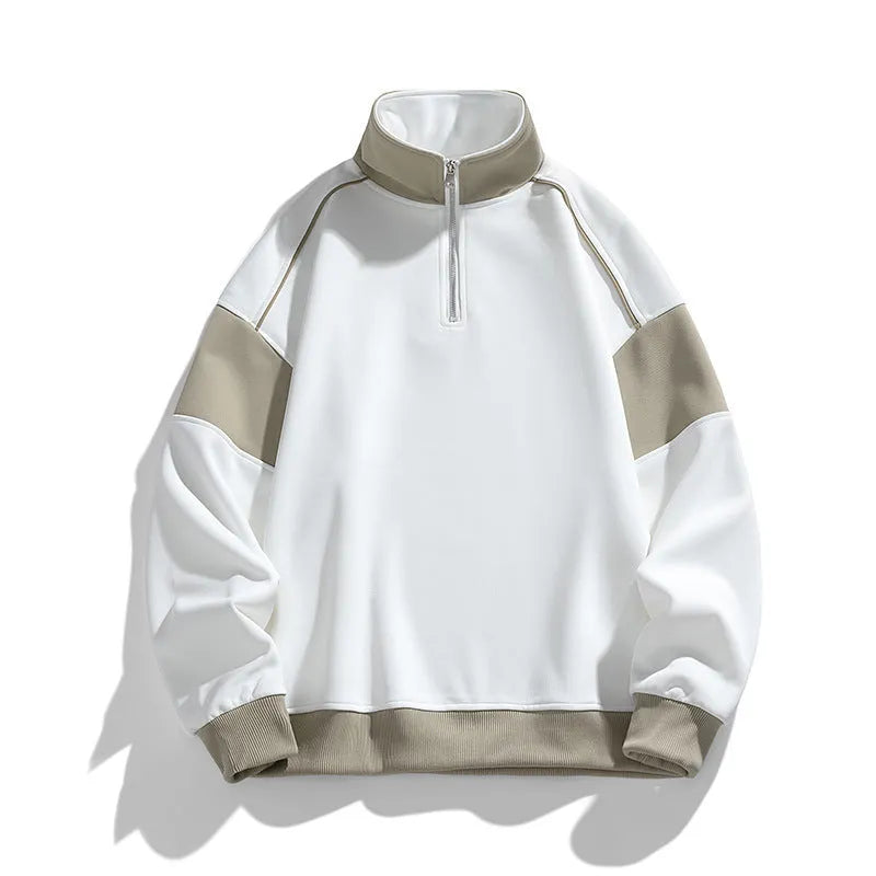 Men's hooded rabbit fur corduroy sweatshirt with drop shoulders and loose lapels in beige colour