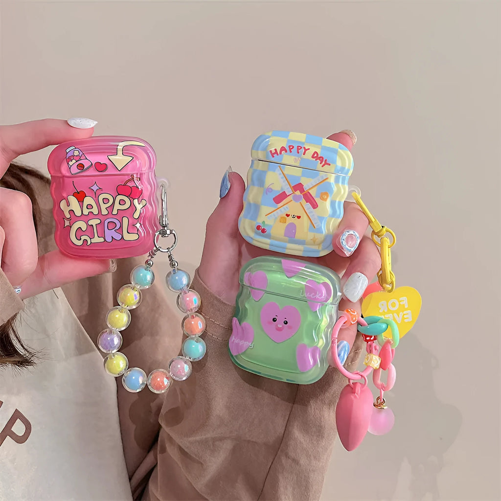 Silicone Bluetooth headphone cover for AirPods with soft shell and decorative pendant in green love heart style