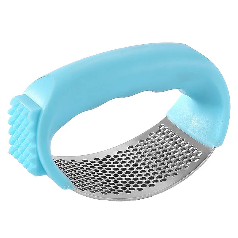 Stainless steel garlic press with polypropylene handles in modern design