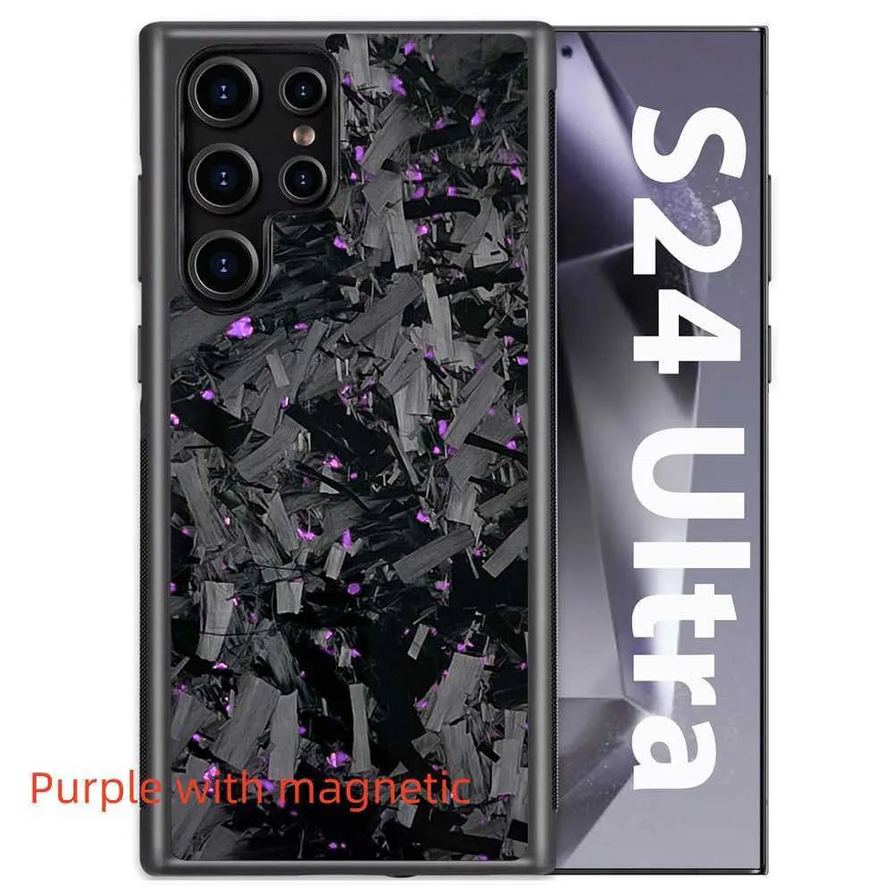 Magnetic forged carbon fiber Samsung phone case in pink yellow red green blue black for S23 Ultra to S25 Ultra