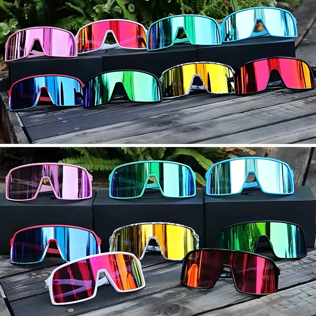 Windproof cycling sunglasses with black spotted frame and grey film lenses for men and women